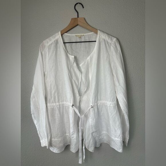 Eileen Fisher White Irish Linen Tie Front Jacket Blazer Top Size S - Picture 1 of 12